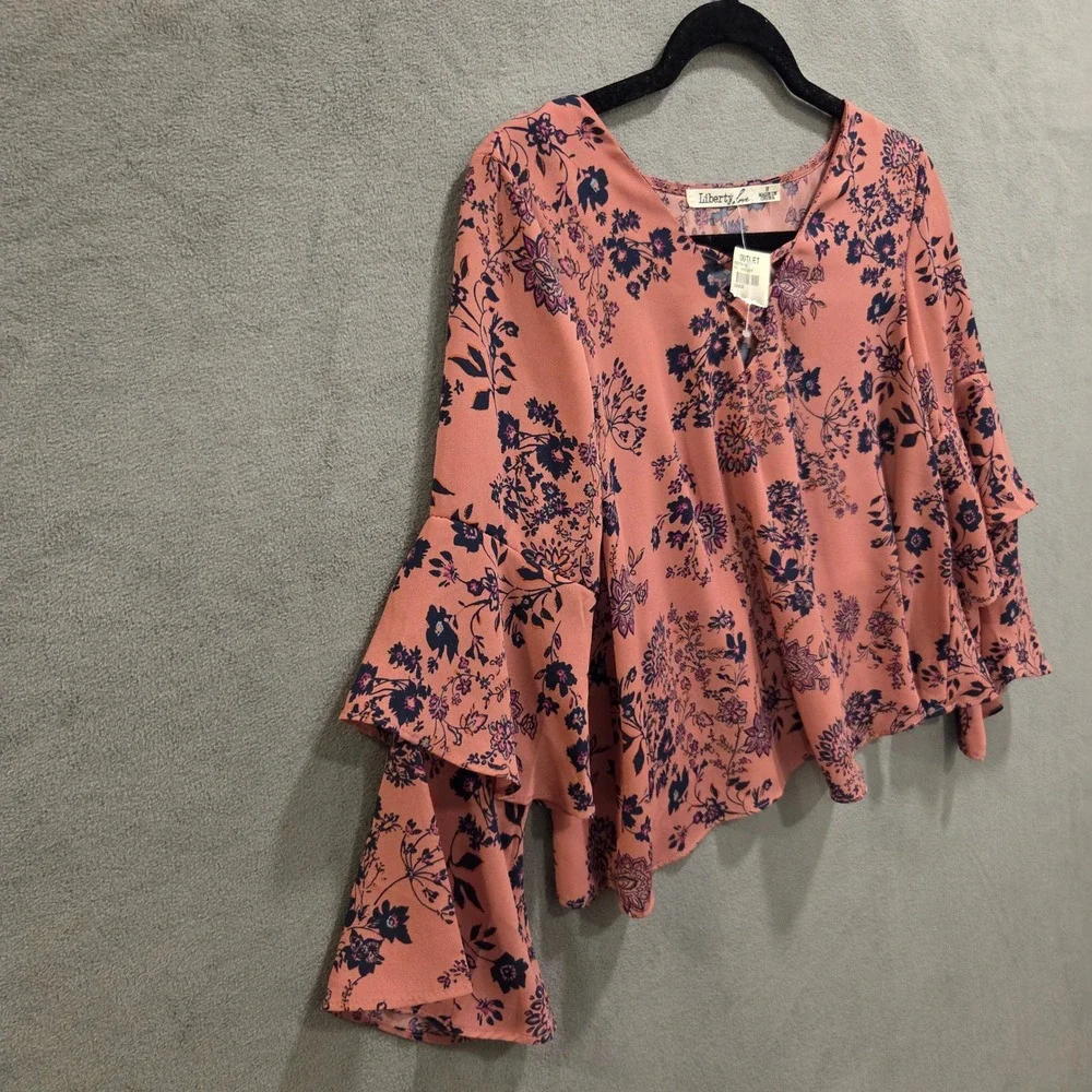 Liberty Love Floral Blouse Women's Size Small Boho Bell‎ Sleeve Ruffle Cottage